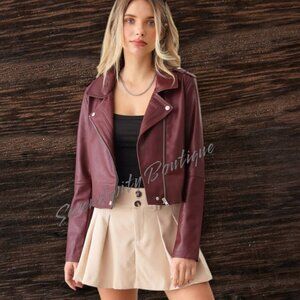 Get Your Motor Running Bold Bright Burgundy Sangria Soft Vegan Leather Zip Up